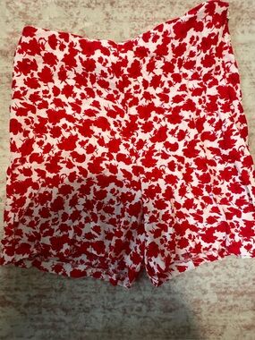 Mango Red Floral Print Shorts